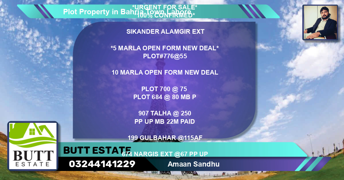 Residential Plot for Sale in Bahria Town, Lahore - (BP-74122)