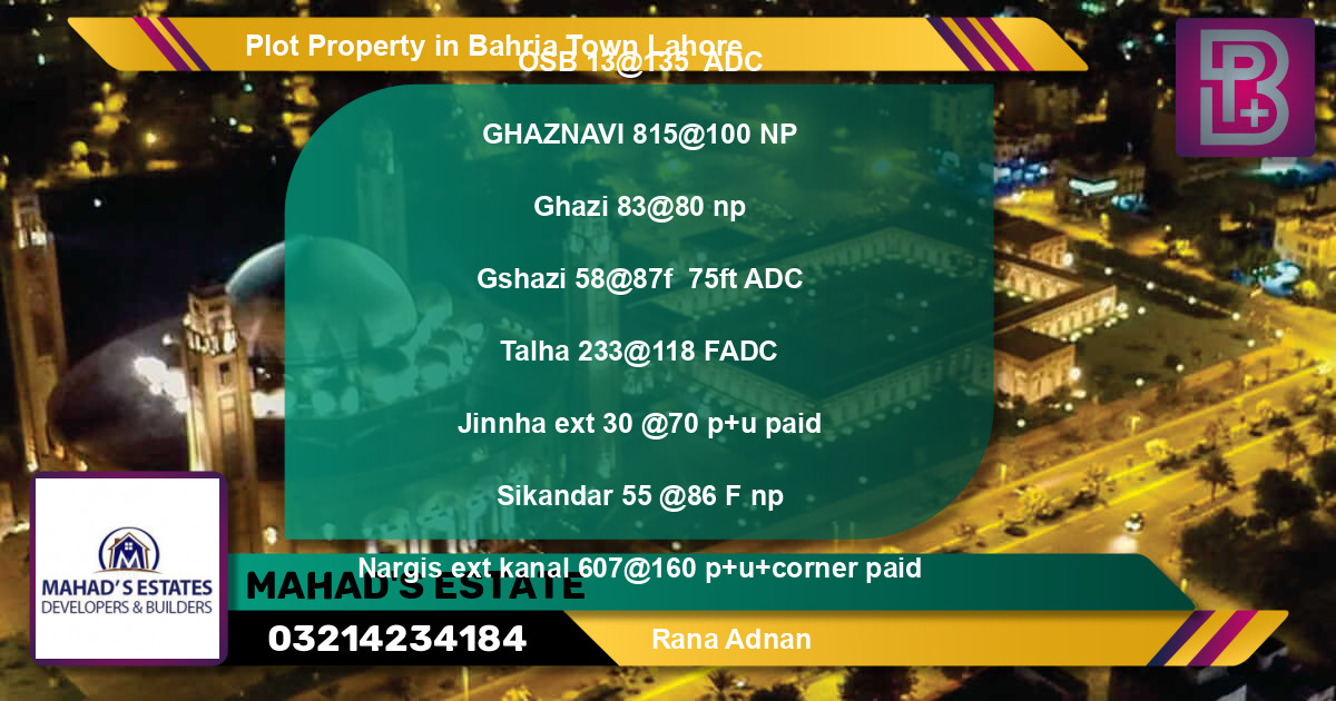 Residential Plot for Sale in Bahria Town, Lahore - (BP-74183)