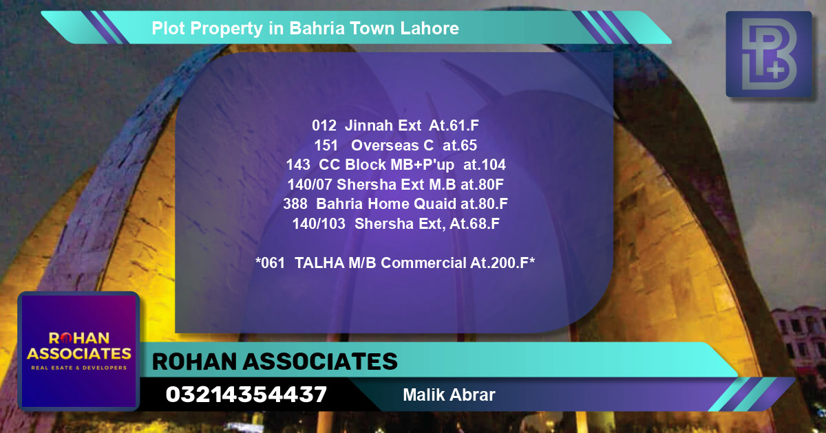 Commercial Plot for Sale in Bahria Town, Lahore - (BP-74334)