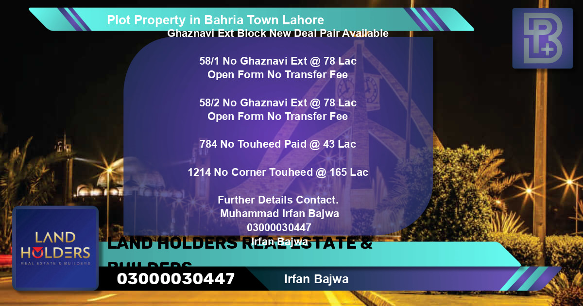 Residential Plot for Sale in Bahria Town, Lahore - (BP-74352)