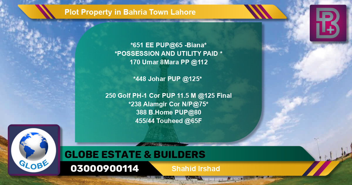 Residential Plot for Sale in Bahria Town, Lahore - (BP-74412)