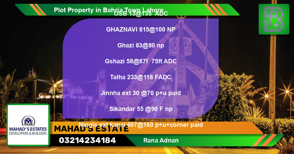 Residential Plot for Sale in Bahria Town, Lahore - (BP-74515)