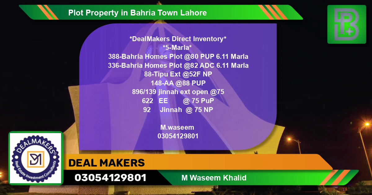 Residential Plot for Sale in Bahria Town, Lahore - (BP-74555)