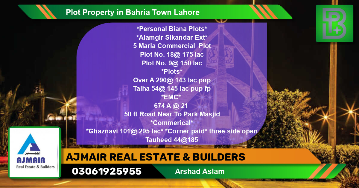 Commercial Plot for Sale in Bahria Town, Lahore - (BP-74565)