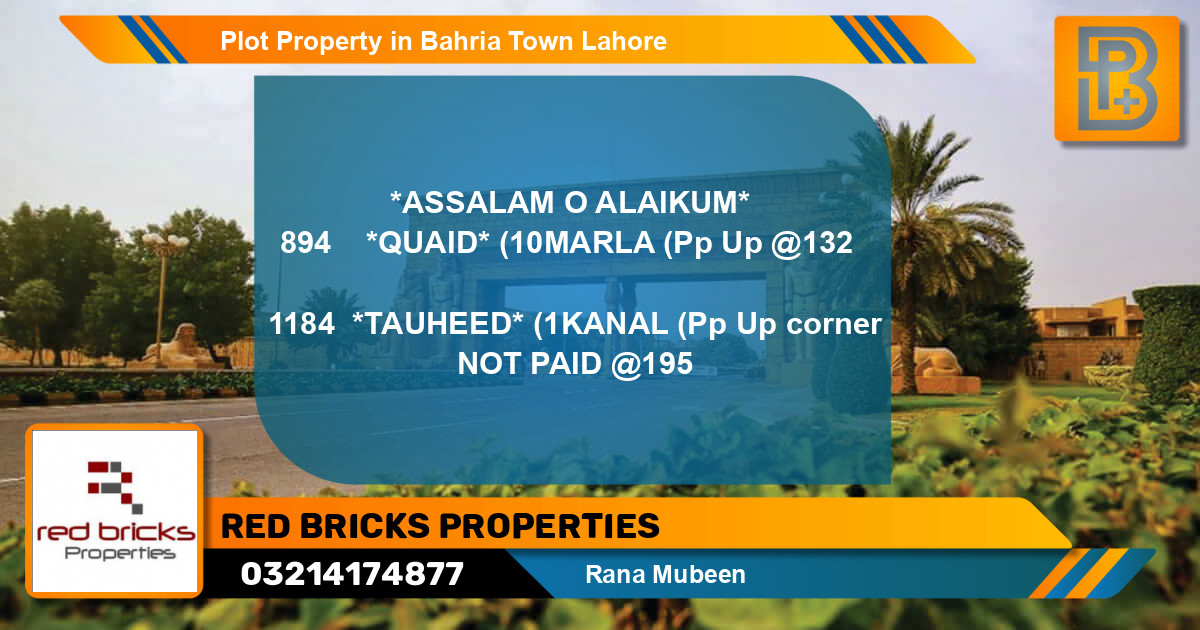 Residential Plot for Sale in Bahria Town, Lahore - (BP-74603)