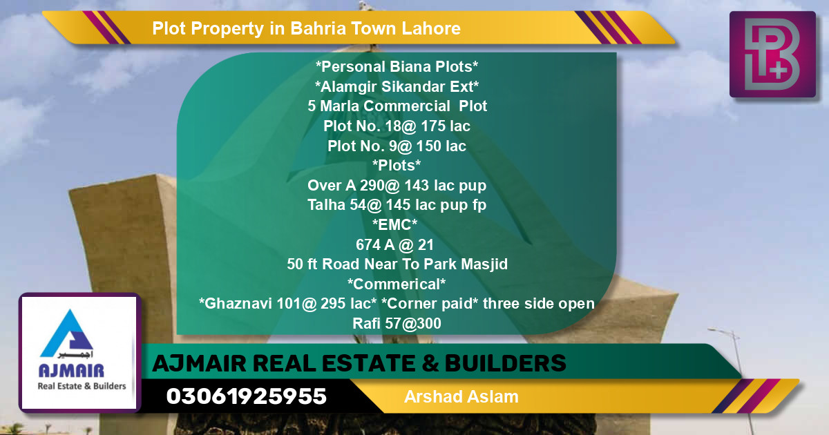 Commercial Plot for Sale in Bahria Town, Lahore - (BP-74618)