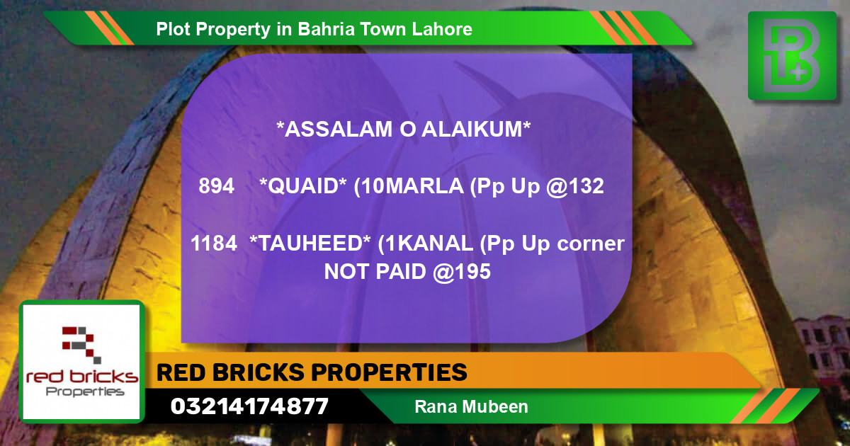 Residential Plot for Sale in Bahria Town, Lahore - (BP-74679)