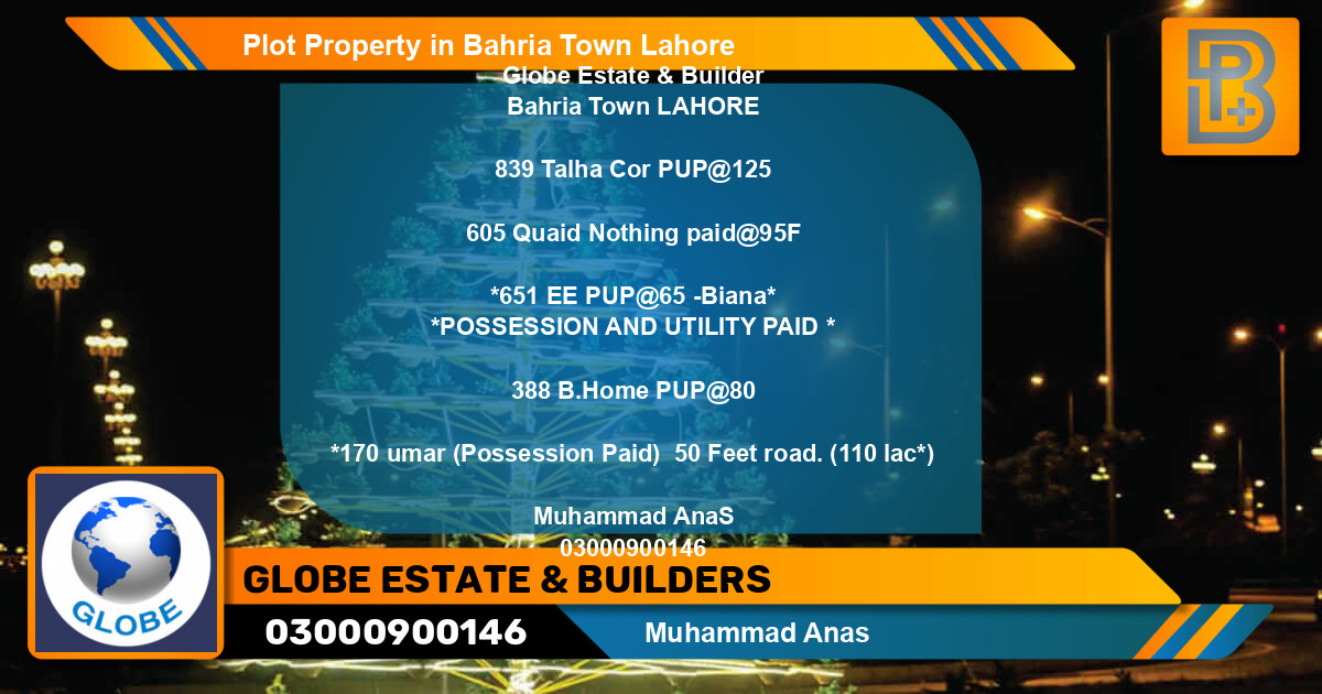 Residential Plot for Sale in Bahria Town, Lahore - (BP-74695)