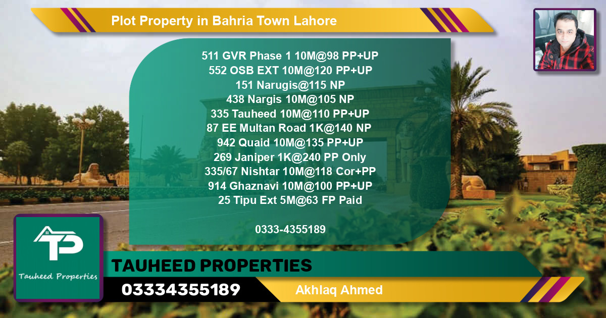 Residential Plot for Sale in Bahria Town, Lahore - (BP-74703)