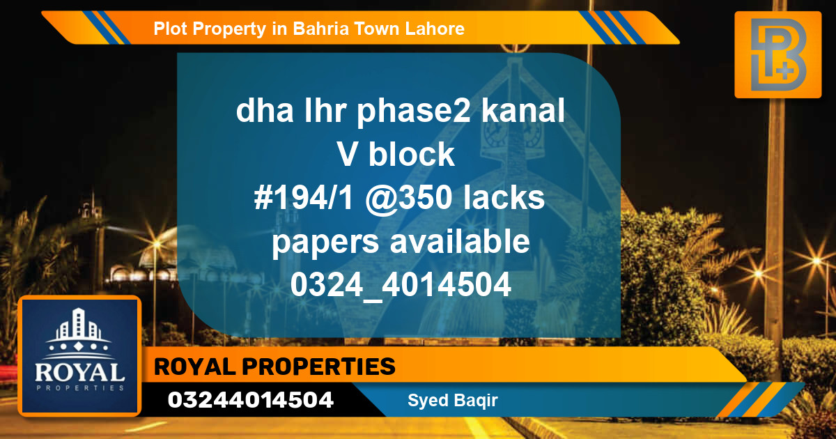 Residential Plot for Sale in Bahria Town, Lahore - (BP-74722)