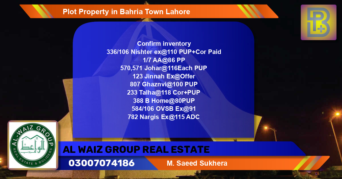 Residential Plot for Sale in Bahria Town, Lahore - (BP-74798)