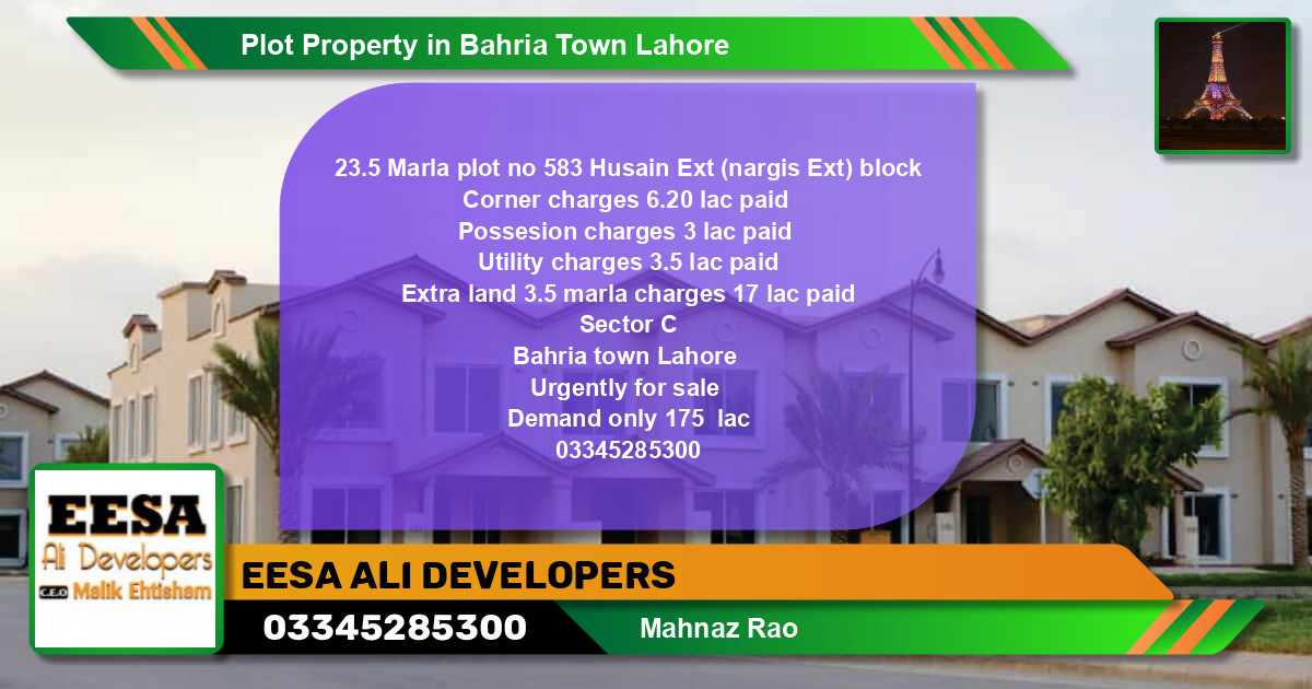 Residential Plot for Sale in Bahria Town, Lahore - (BP-74930)