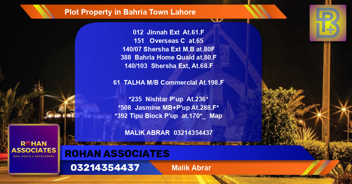 Commercial Plot for Sale in Bahria Town, Lahore - (BP-74957)