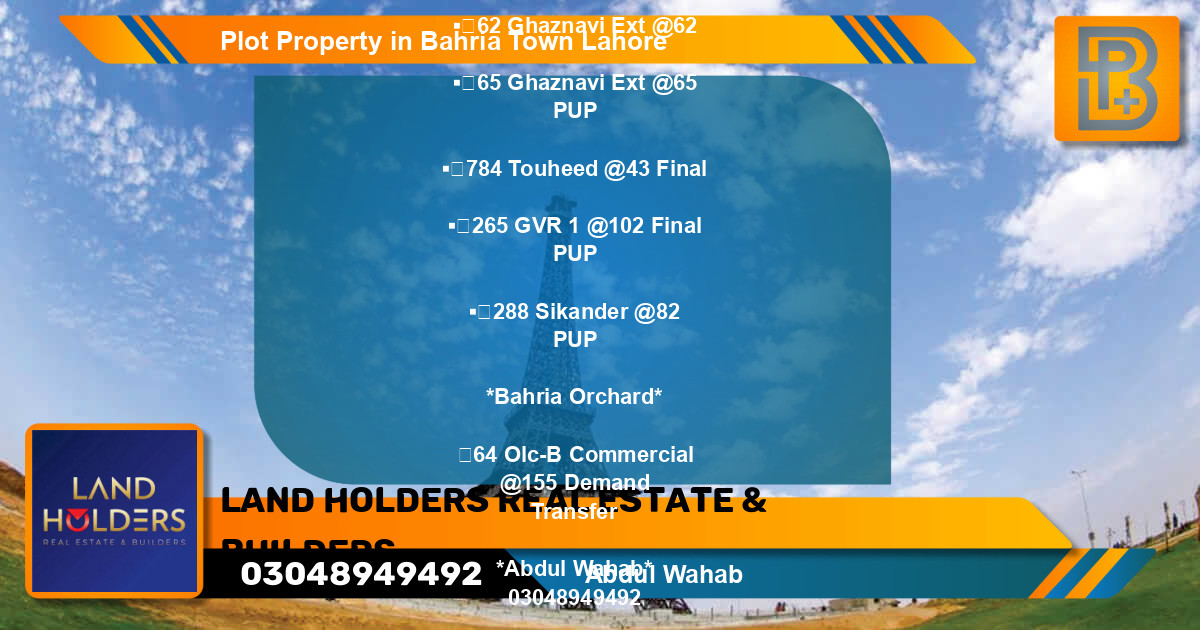 Commercial Plot for Sale in Bahria Town, Lahore - (BP-74995)