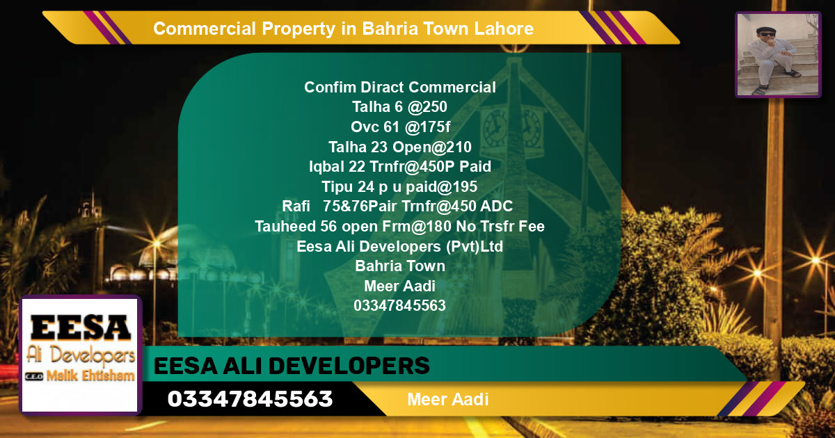 Commercial Property for Sale in Bahria Town, Lahore - (BP-75003)