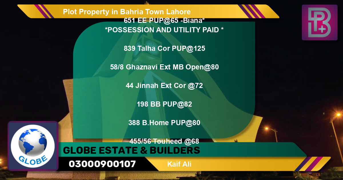 Residential Plot for Sale in Bahria Town, Lahore - (BP-75015)