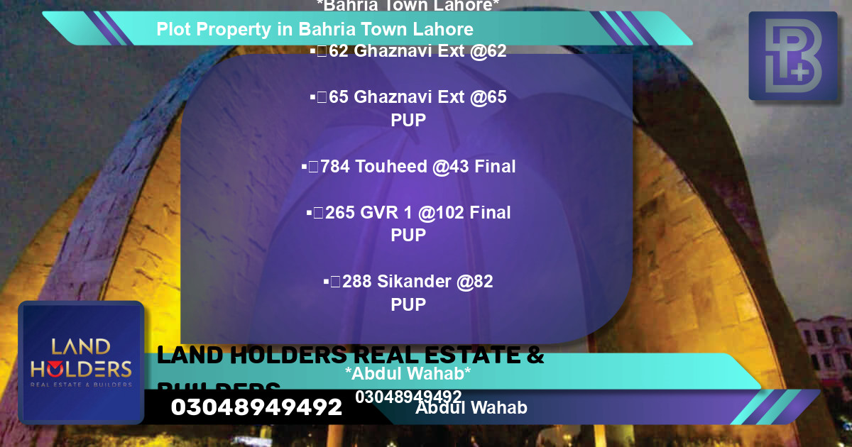 Residential Plot for Sale in Bahria Town, Lahore - (BP-75021)