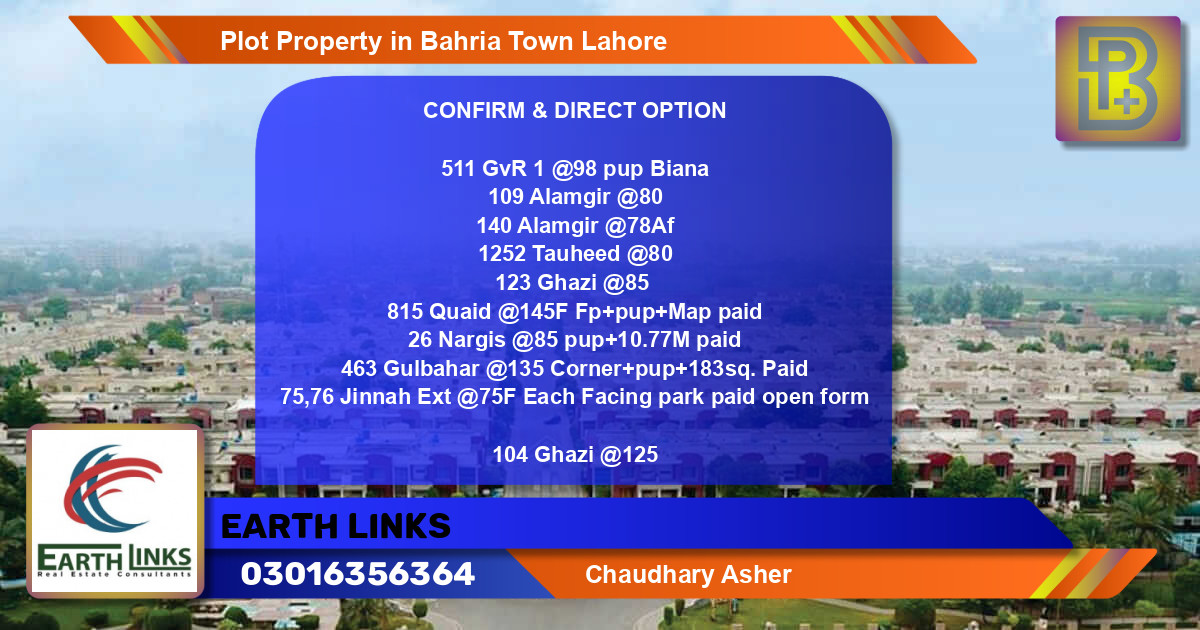 Residential Plot for Sale in Bahria Town, Lahore - (BP-75072)