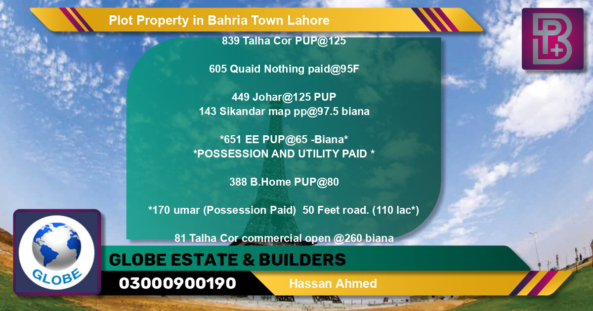 Commercial Plot for Sale in Bahria Town, Lahore - (BP-75129)