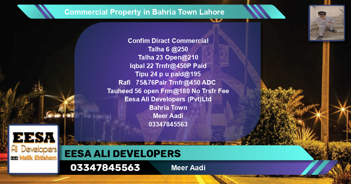 Commercial Property for Sale in Bahria Town, Lahore - (BP-75143)