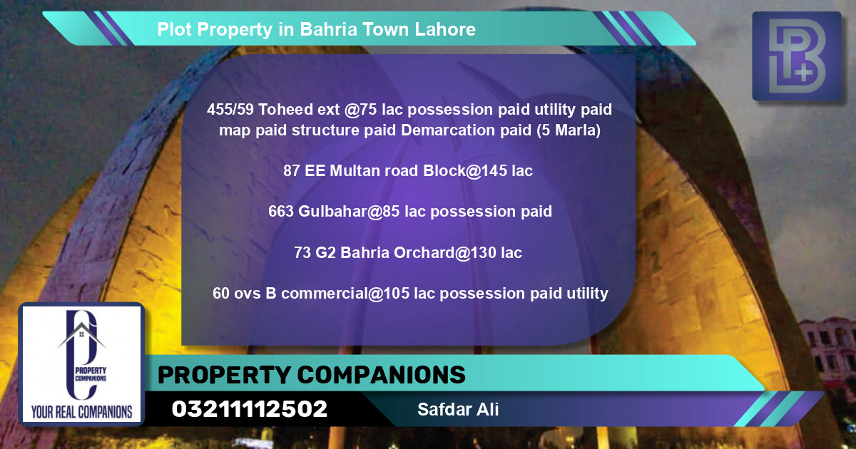 Commercial Plot for Sale in Bahria Town, Lahore - (BP-75157)