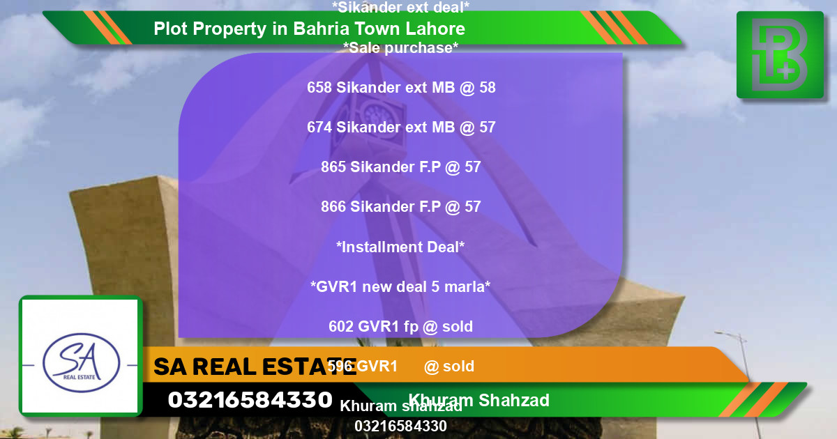 Residential Plot for Sale in Bahria Town, Lahore - (BP-75211)