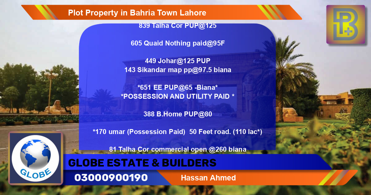 Commercial Plot for Sale in Bahria Town, Lahore - (BP-75285)