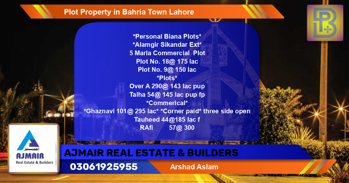 Commercial Plot for Sale in Bahria Town, Lahore - (BP-75300)
