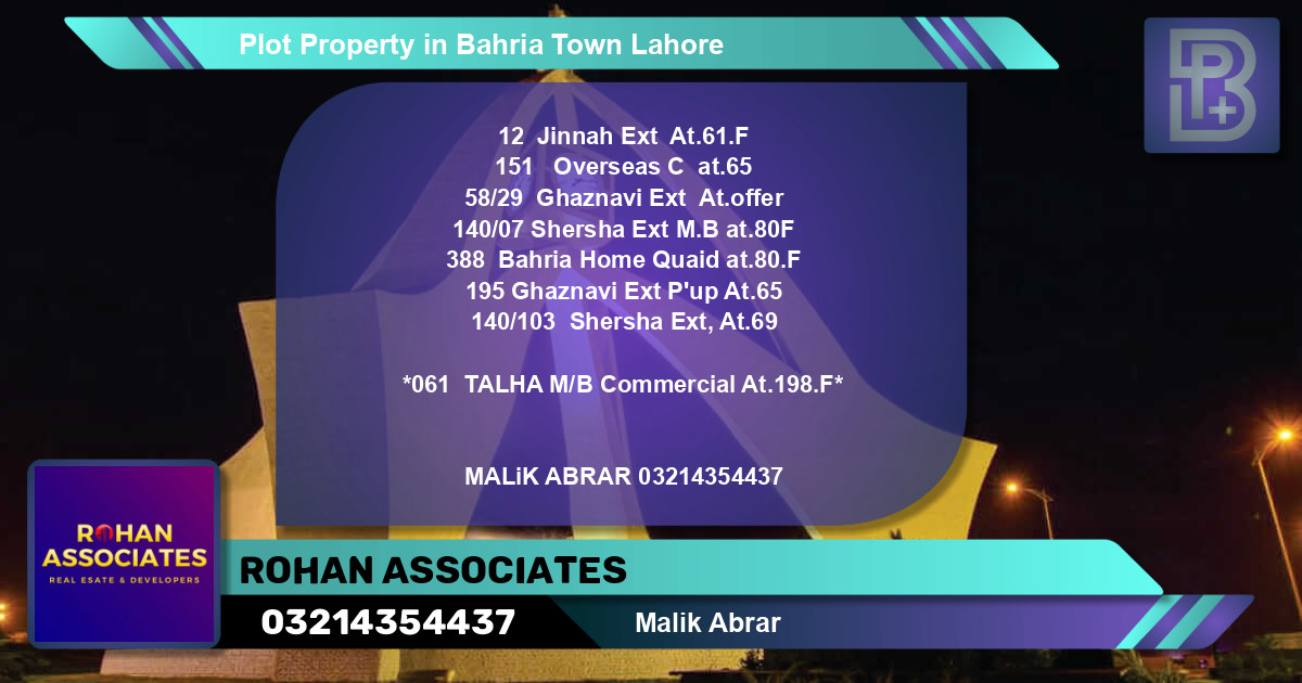 Commercial Plot for Sale in Bahria Town, Lahore - (BP-75326)