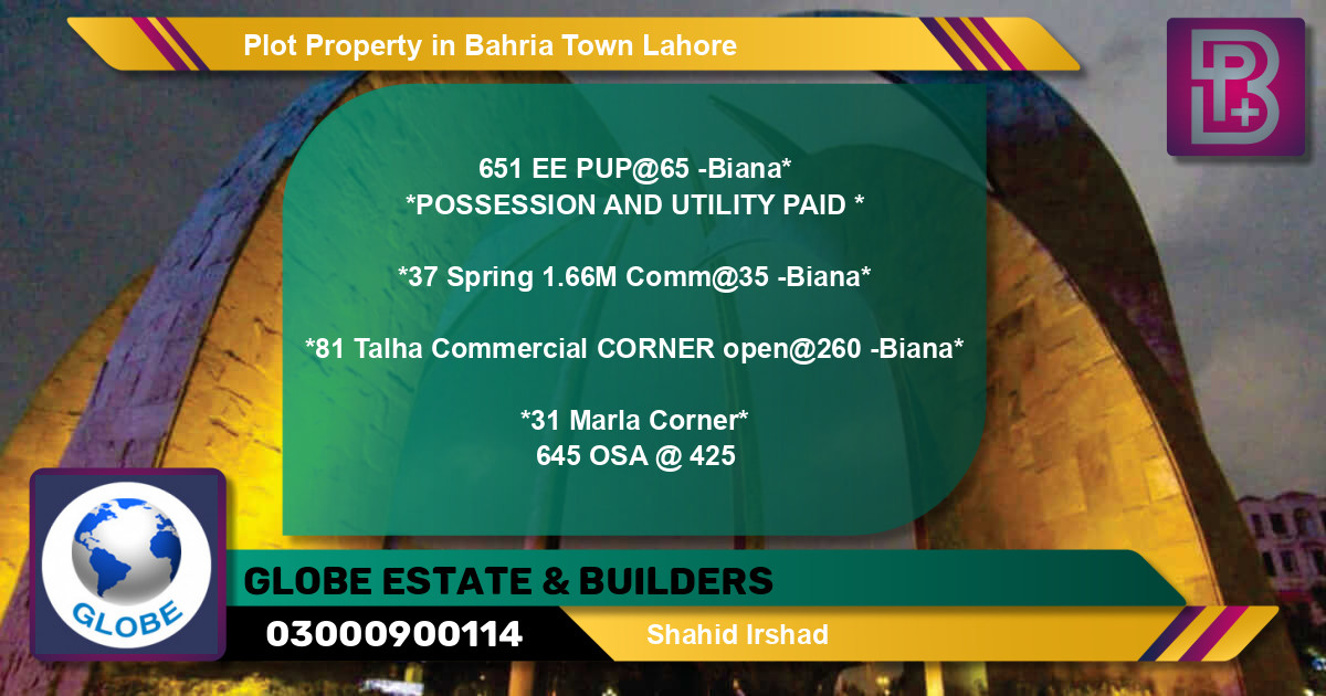 Commercial Plot for Sale in Bahria Town, Lahore - (BP-75344)