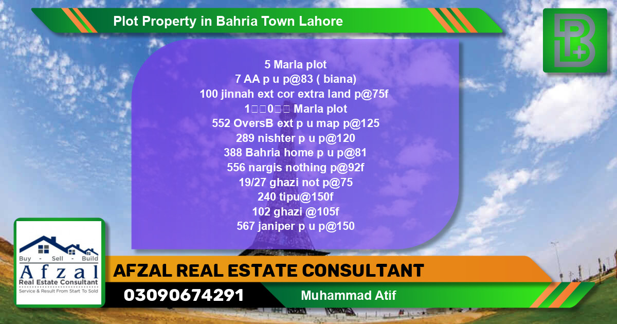 Residential Plot for Sale in Bahria Town, Lahore - (BP-75418)