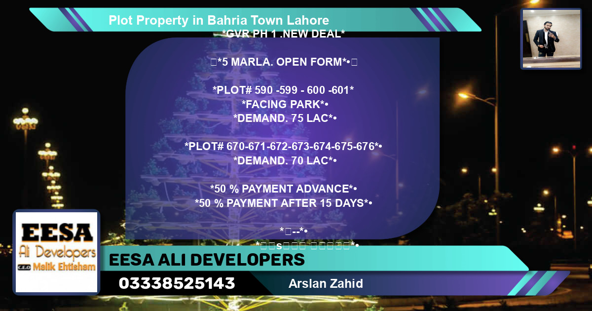 Residential Plot for Sale in Bahria Town, Lahore - (BP-75569)