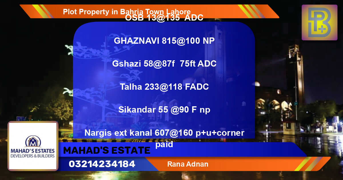 Residential Plot for Sale in Bahria Town, Lahore - (BP-75594)
