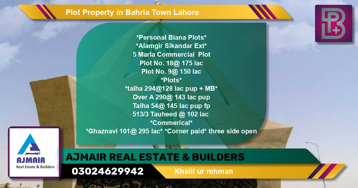 Commercial Plot for Sale in Bahria Town, Lahore - (BP-75625)