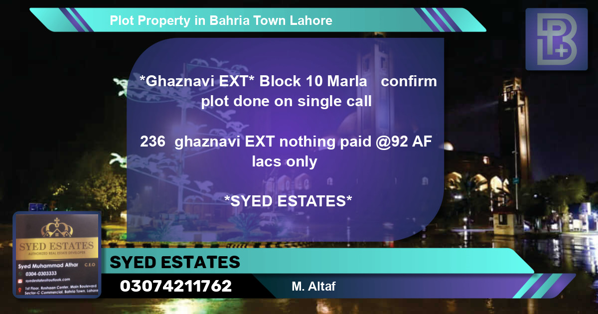 Residential Plot for Sale in Bahria Town, Lahore - (BP-75633)
