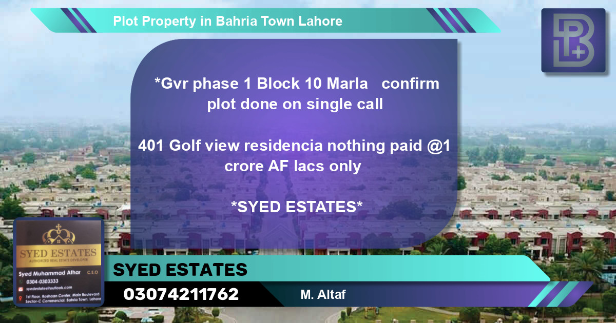 Residential Plot for Sale in Bahria Town, Lahore - (BP-75634)