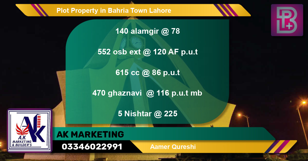 Residential Plot for Sale in Bahria Town, Lahore - (BP-75642)