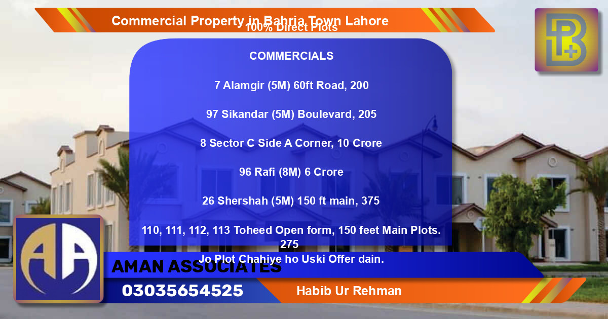 Commercial Property for Sale in Bahria Town, Lahore - (BP-75678)