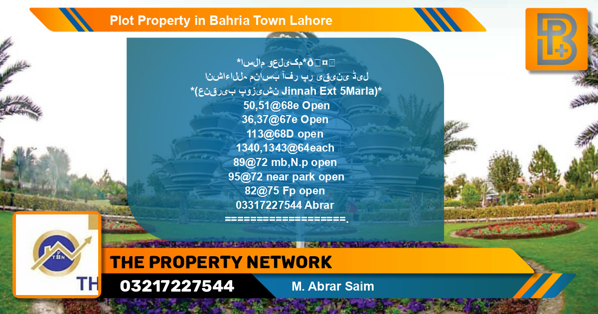 Residential Plot for Sale in Bahria Town, Lahore - (BP-75757)