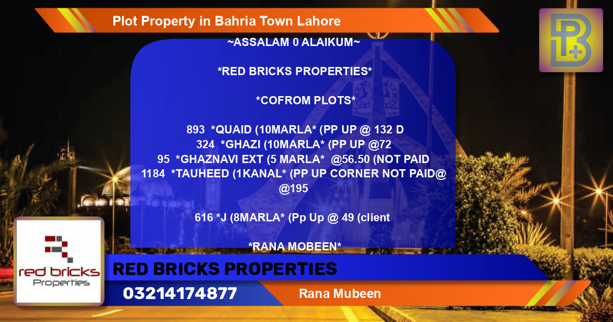 Residential Plot for Sale in Bahria Town, Lahore - (BP-75954)