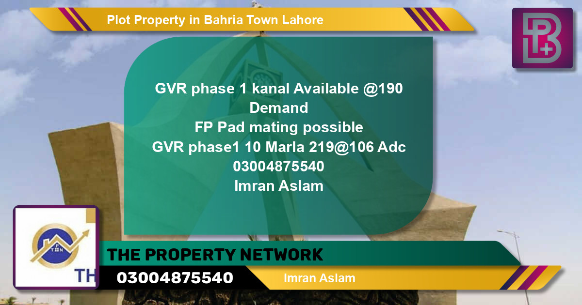 Residential Plot for Sale in Bahria Town, Lahore - (BP-75965)