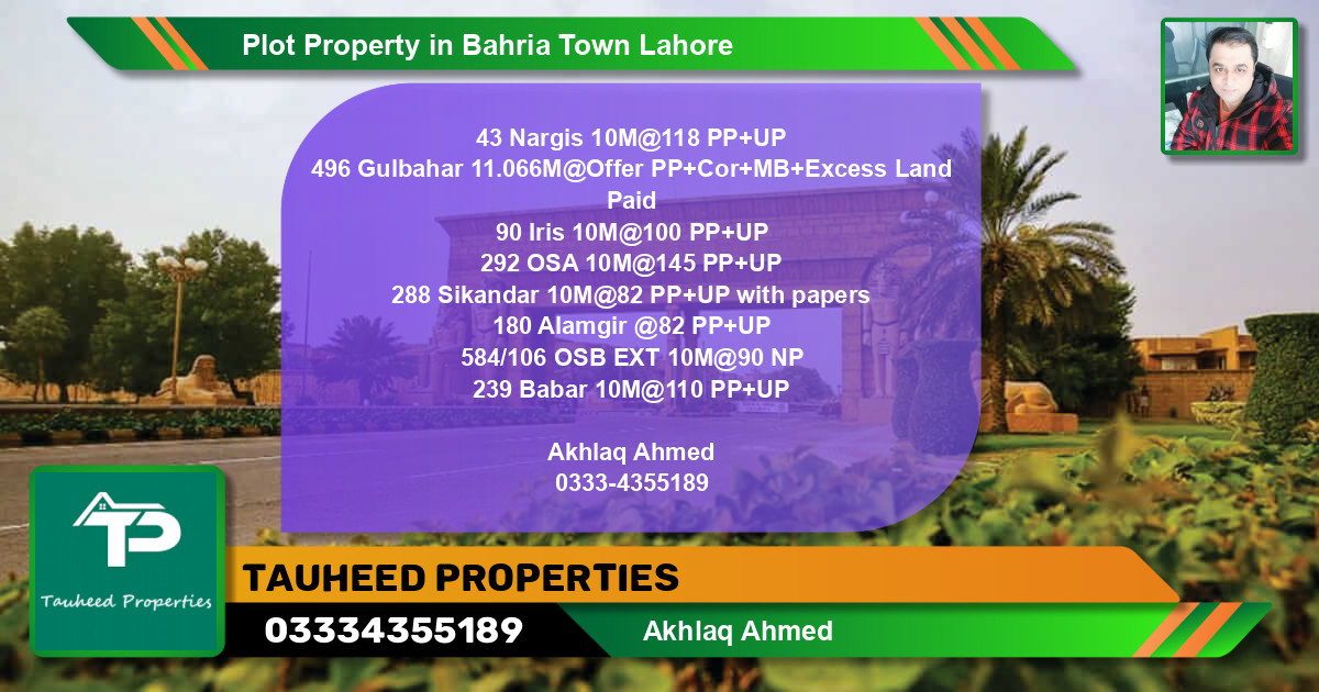Residential Plot for Sale in Bahria Town, Lahore - (BP-75971)