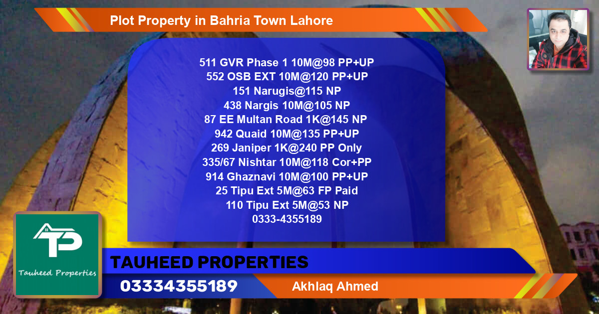 Residential Plot for Sale in Bahria Town, Lahore - (BP-75973)