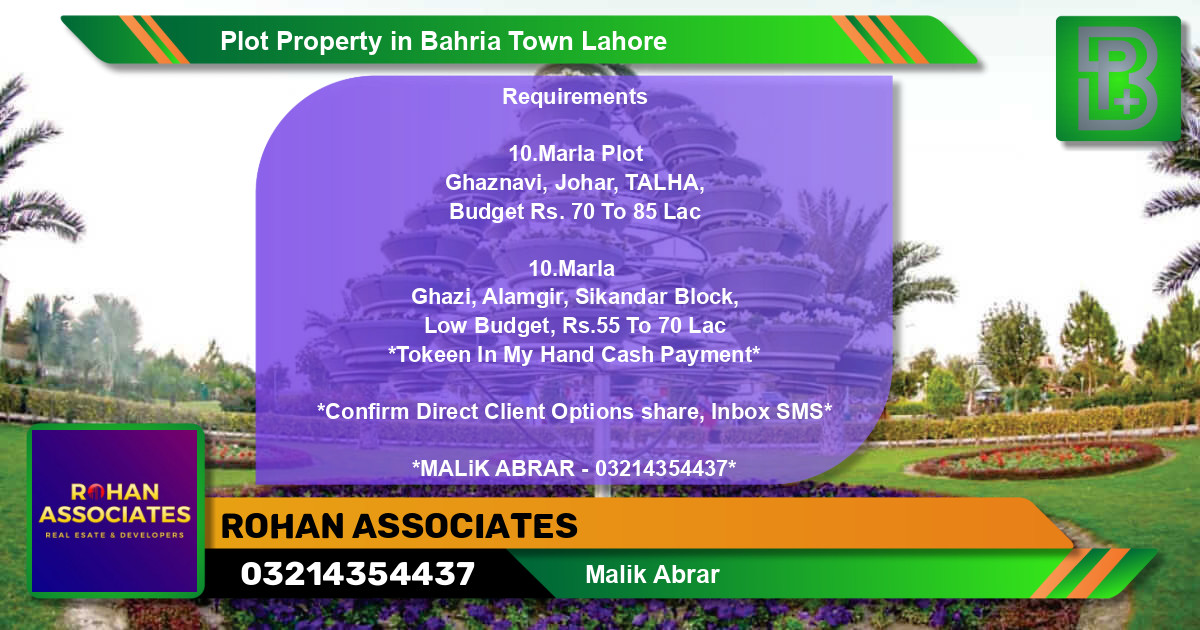 Residential Plot for Sale in Bahria Town, Lahore - (BP-76109)