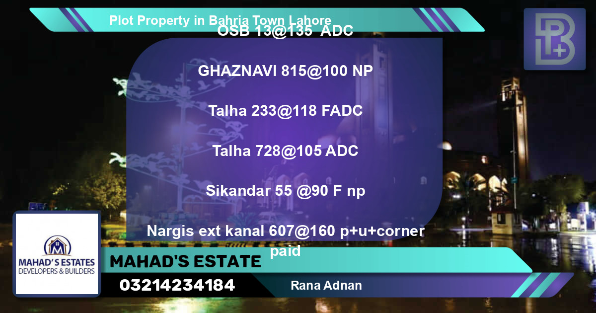 Residential Plot for Sale in Bahria Town, Lahore - (BP-76198)