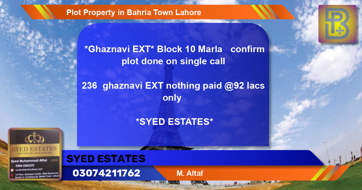 Residential Plot for Sale in Bahria Town, Lahore - (BP-76213)