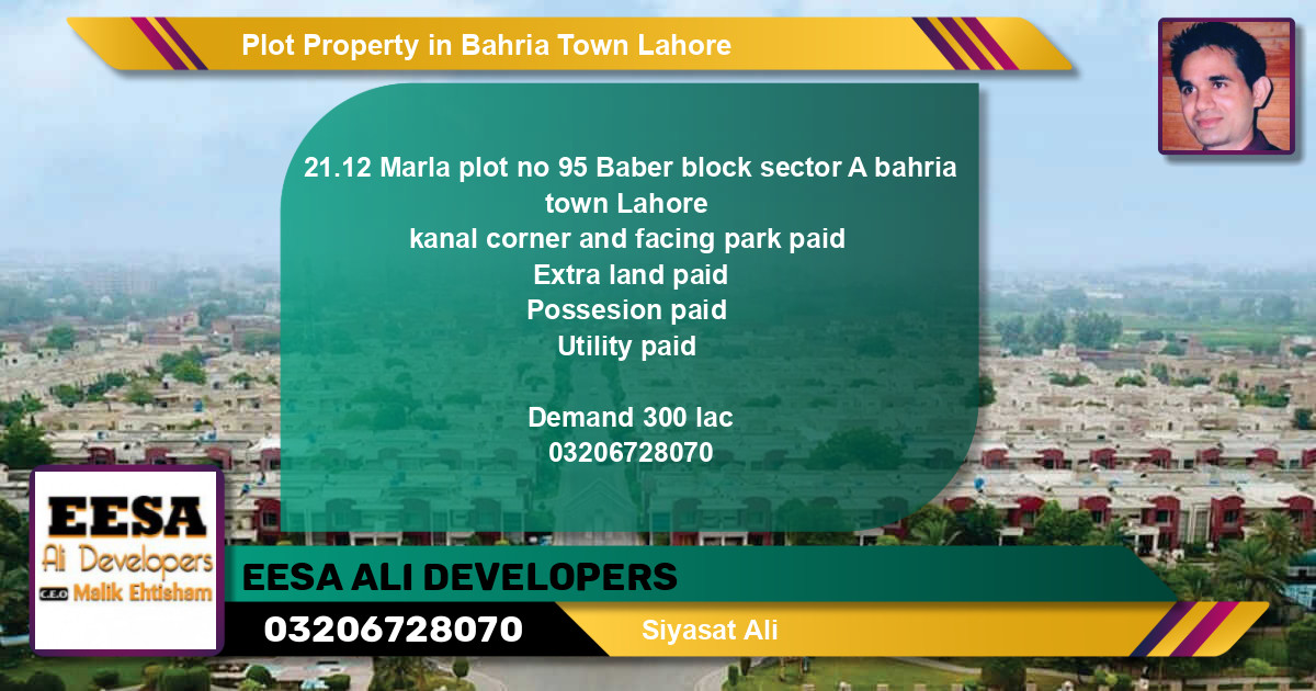 Residential Plot for Sale in Bahria Town, Lahore - (BP-76307)