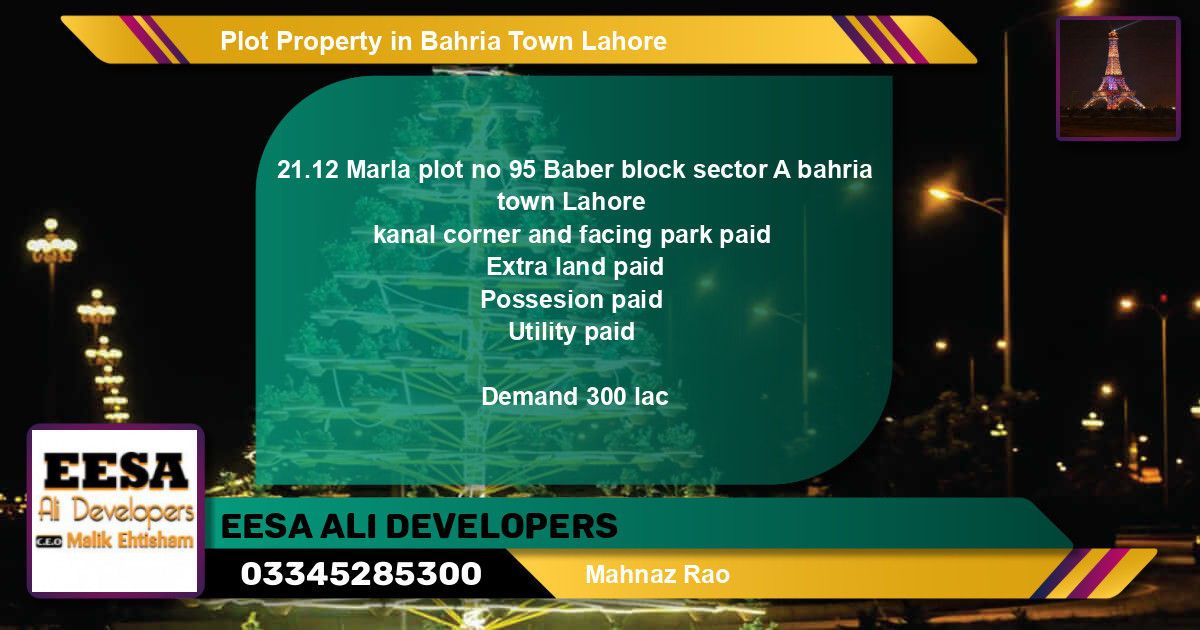 Residential Plot for Sale in Bahria Town, Lahore - (BP-76311)