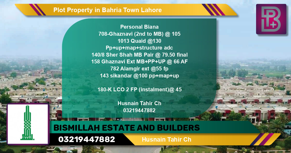 Residential Plot for Sale in Bahria Town, Lahore - (BP-76381)