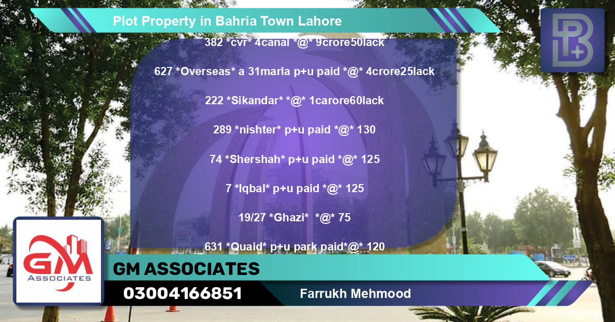 Residential Plot for Sale in Bahria Town, Lahore - (BP-76383)